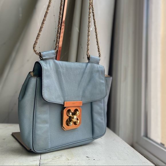 Chloe Mini-Elsie Bag in Light Blue with Turn Lock Clasp Crossbody Shoulder Purse - Picture 8 of 12